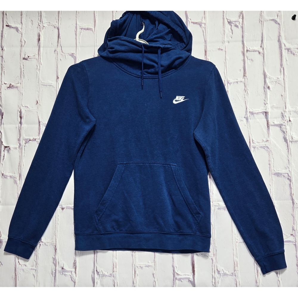 Nike Sportswear Women Funnel Neck‎ Hoodie Blue Heather Pullover Medium Pocket